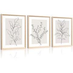 Gallery-Style 12x16in Minimalist Botanical Wall Art – Set of 3 Framed Prints