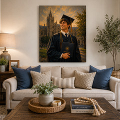🎓 Custom Graduation Oil Painting Portrait Canvas Print – Personalized Universit