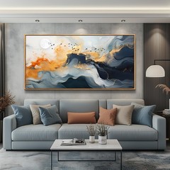 Abstract Wall Art 30x60inch Framed Marble Fluid Art with Gold Foil – Home Decor
