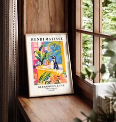 Penguin Bathtub Art Print, Matisse Style Tropical Bathroom Wall Decor Poster