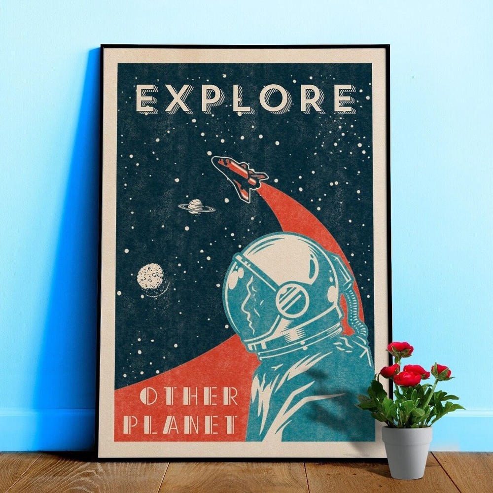 Explore other planet — Vintage space poster, retro space art, propaganda poster