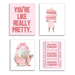 Pink Bathroom Wall Decor, Preppy Girly Posters Wall Art Decor for Girls Bathr…