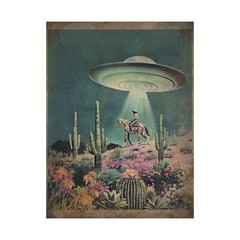 UFO COWBOY Fine Art Print, Retro Sci-fi Western Alien Cactus Flower Poster Decor