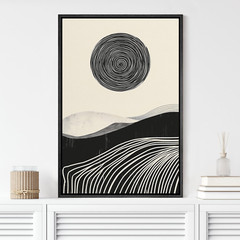 Wall26 Swirling Lines and Soft Hills Abstract Canvas Print Framed Wall Art