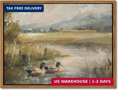 Floating Framed Canvas Wall Art, Vintage Mallard Duck Oil Paintings Print, Count