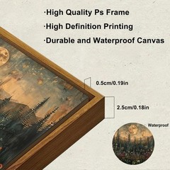 Framed Vintage Forest Moon Canvas Art – Nature-Inspired 12×16 Wall Decor