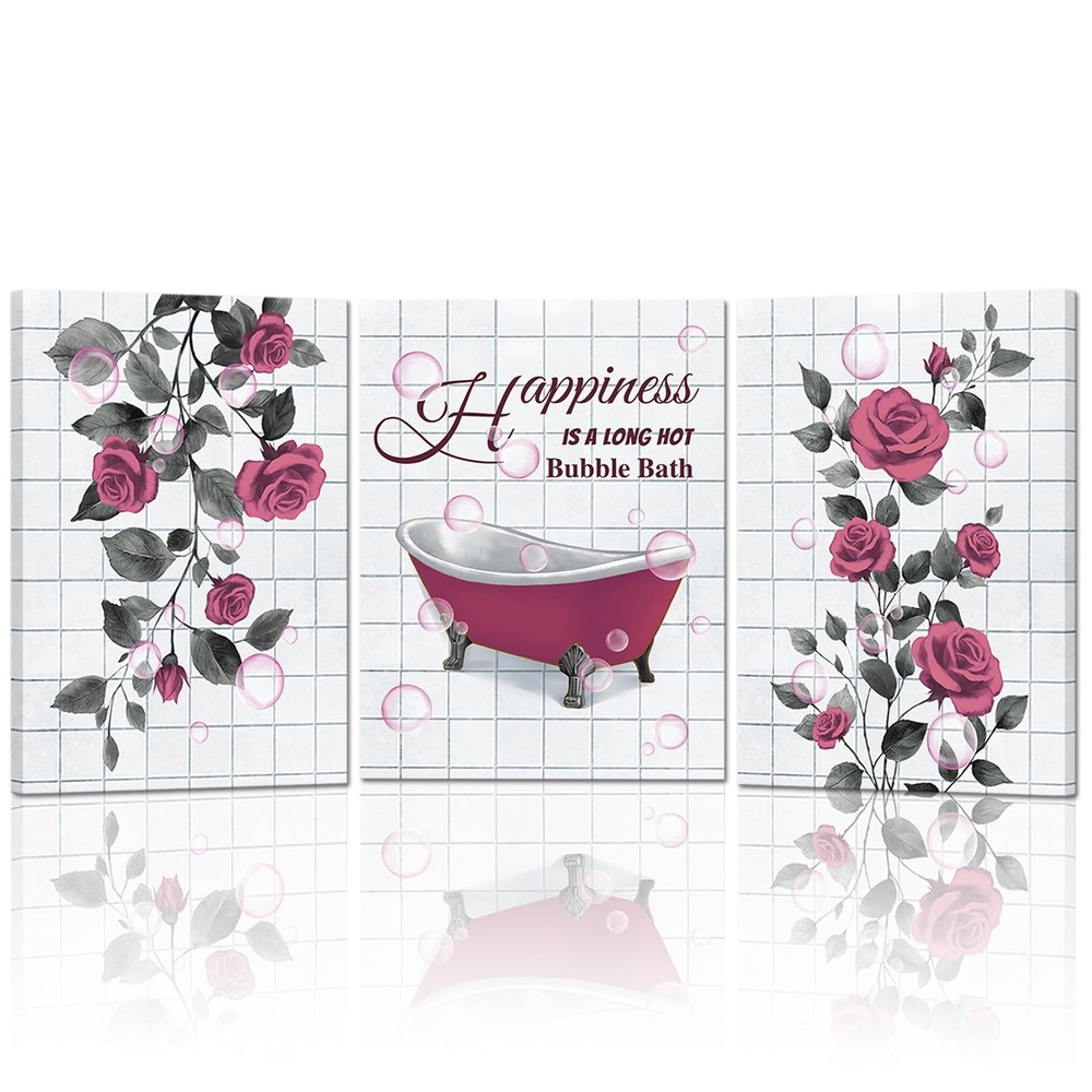 Pink Bathroom Wall Art Decor Hot Pink Floral and Bathtub Bathroom Pictures Pa…