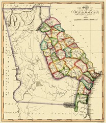 Historic State Map – Georgia – Gridley 1818 – Vintage Wall Art