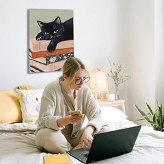 Charming Framed Black Cat Wall Art – Perfect Gift for Cat Lovers 12×16