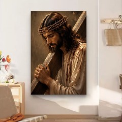 Jesus Christ Carrying Cross Canvas Print Christian Wall Art Custom Personalized