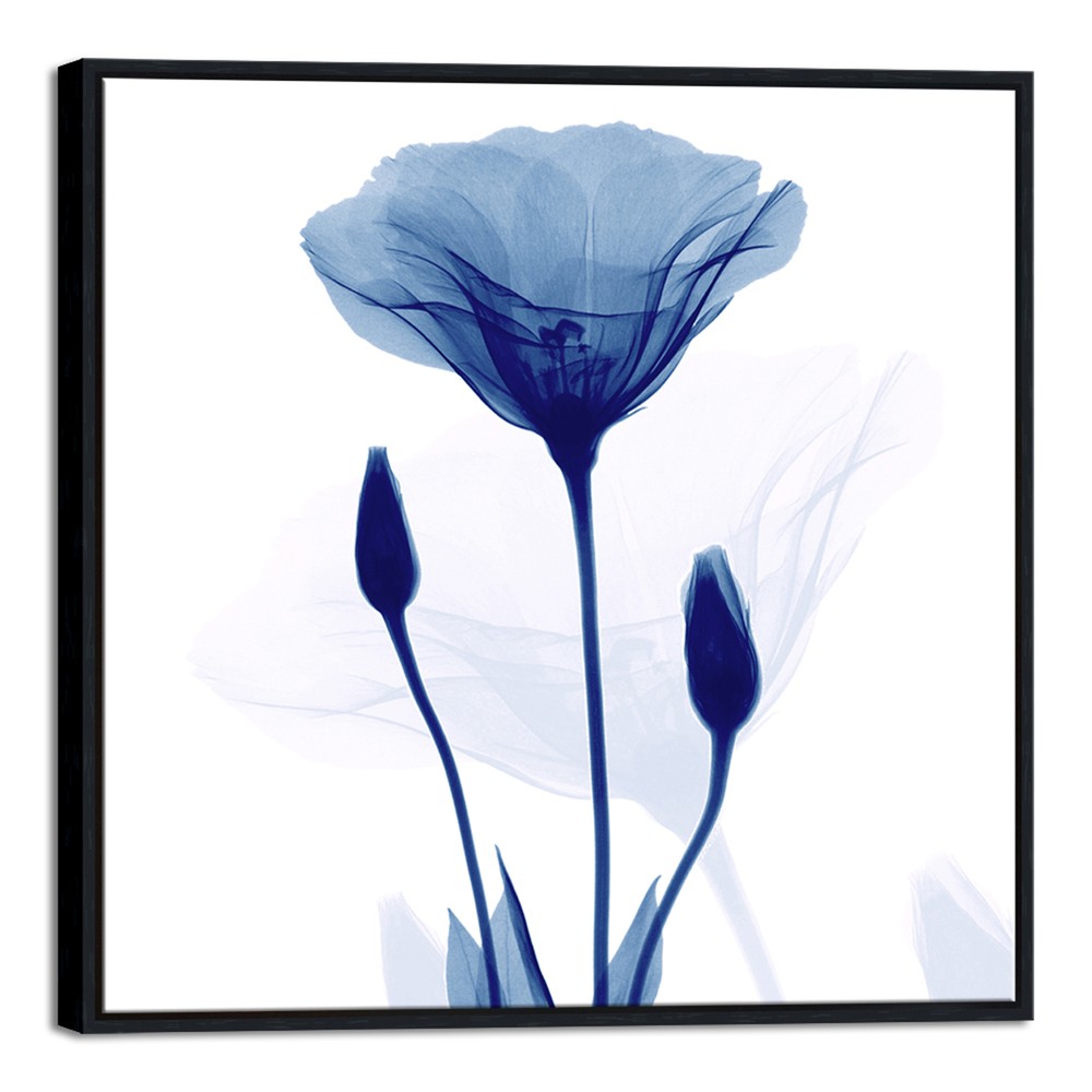 Large Black Framed Abstract Blue Flickering Floral Modern Pictures Canvas Prints