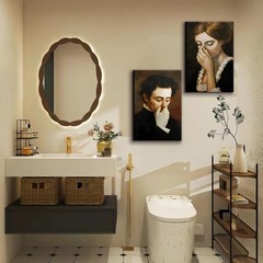 Funny Bathroom Wall Art Set of 2 – Retro Canvas Prints 8x10in Humor Decor
