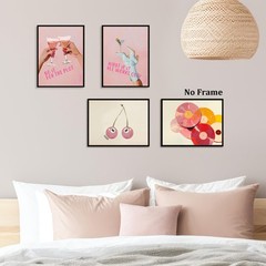 Trendy Retro Pink Bar Wall Art Prints Set of 4, Preppy Vintage Vinyl Record L…