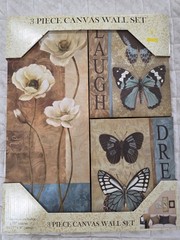 3 Piece Canvas Wall Art Set Floral Butterfly Decorative Beige Blue for Any Room