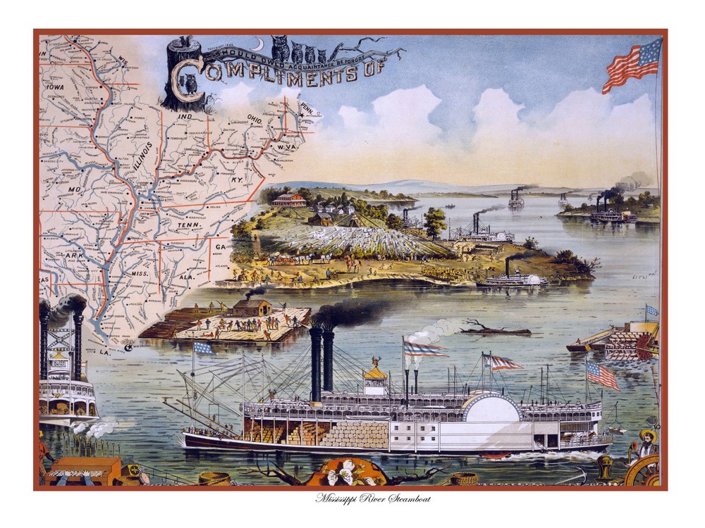 3257.Vintage POSTER.Us Steamboat Boat Landscape Art Decor.Interior home design