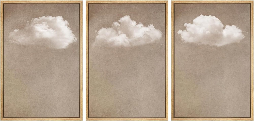 Wall26 White Cloud Wall Art Minimal Abstract Modern Framed Canvas Print Set of 3