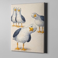 Funny Seagull Wall Art Canvas Print, Cute Bird Coastal Nursery Decor Gift