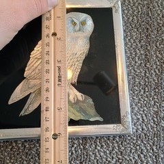 Vintage Snowy Owl Etched Foil Art Silver Tone Framed 6×6 Wall Decor
