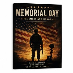 Memorial Day Canvas Art American Flag Soldier Patriotic Wall Decor Military Gift