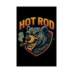 HOT ROD Logo Poster, Bear smoking Cigar
