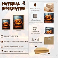 Vintage Halloween Wall Art 12×16 Inch Framed Pumpkin Picture for Living Room