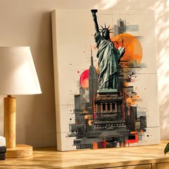 Wall Art Statue Liberty New York City Skyline Abstract Modern Aesthetic Decor