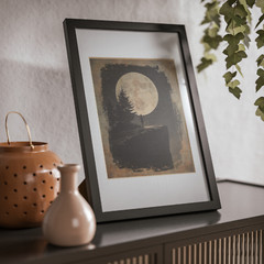 STARGAZER MOON GIRL Wall Art Print, Retro Celestial Full Moon Astronomy Poster