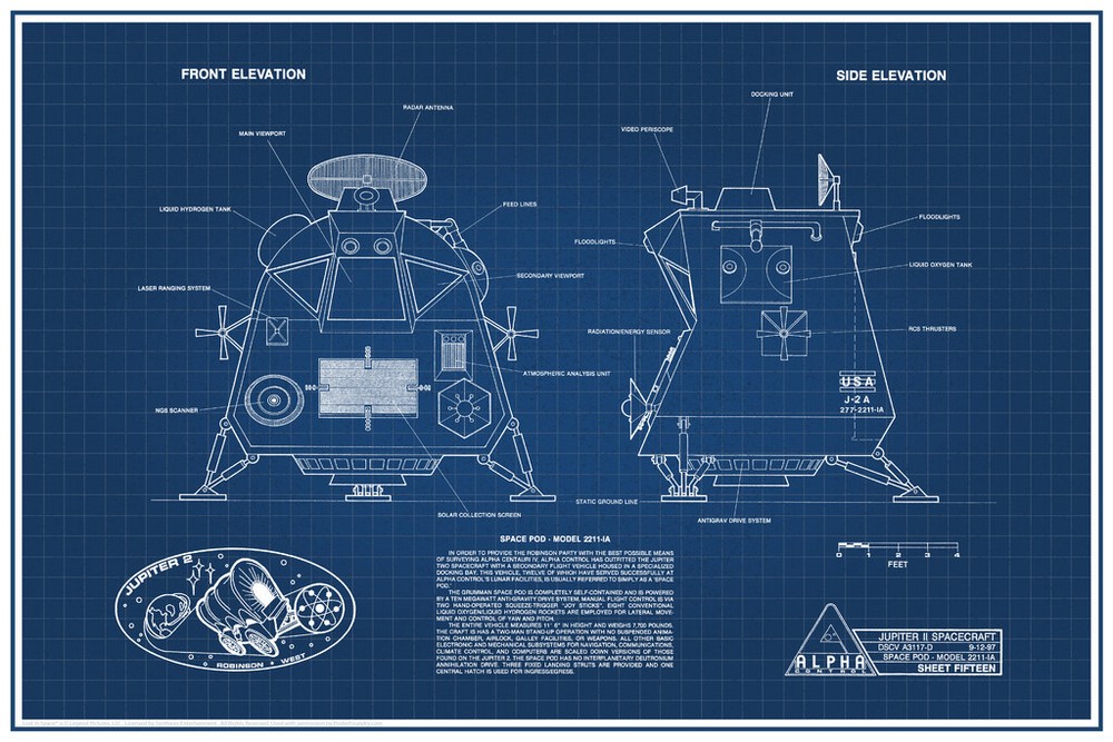 Lost In Space Space Pod Blueprint Cool Wall Decor Art Print Poster 12×18