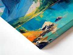 Wall Art Abstract Mountain Lake Landscape Canvas Print Blue Green Nature Decor