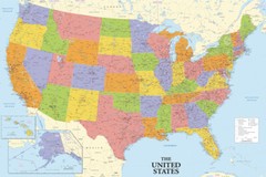 32»x50» United States Map US USA Print Poster Wall Mural For Travel Education