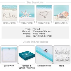 4 Pieces Wall Art Canvas Prints – Seashell Starfish and Beach Picture Paintin…
