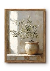 Vintage Framed Olive Tree Canvas Wall Art, Neutral Botanical Pictures Wall De…