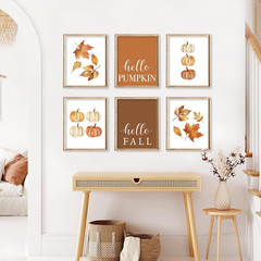 6Pcs Fall Thanksgiving Wall Art Prints Watercolor Pumpkin Maple Leaves Art Poste