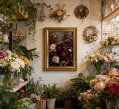 Vintage Gold Framed Floral Wall Art Dark Moody Flower Botonical Canvas Painti…