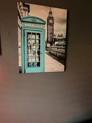 London Telephone Booth Big Ben Print Blue Black White Travel Vertical Art