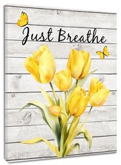 Country Plant Green Leaf Yellow Tulip Canvas Wall Art for Bathroom Living Room