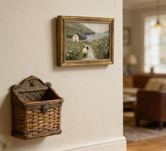Rustic Coastal Sheep Oil Painting in Vintage Gold Frame – Farmhouse Wall Decor