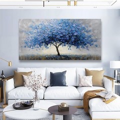 Blue Leaves Yellow Flowers Tree Canvas Wall Art for Living Room Office Study …