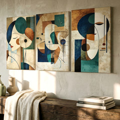 3 Pieces Modern Abstract Geometric Large Wall Art Set for Bedroom Set Of 3