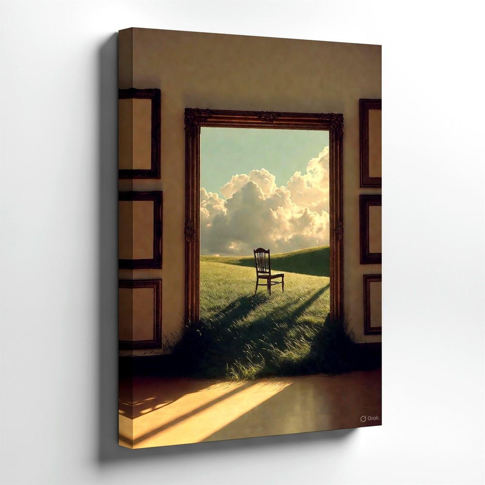 Wall Art Surreal Landscape Print Chair in Open Frame Meadow Clouds Poster Print