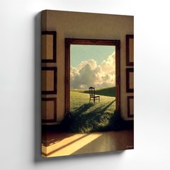 Wall Art Surreal Landscape Print Chair in Open Frame Meadow Clouds Poster Print