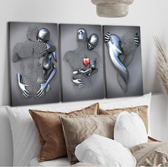 Framed Wall Art for Bedroom 3D Metal Effect Love Heart Couple Wall Art Decor for