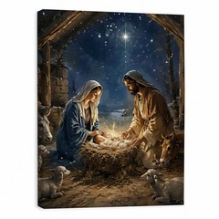Nativity Scene Canvas Wall Art Baby Jesus Christmas Christian Decor Print