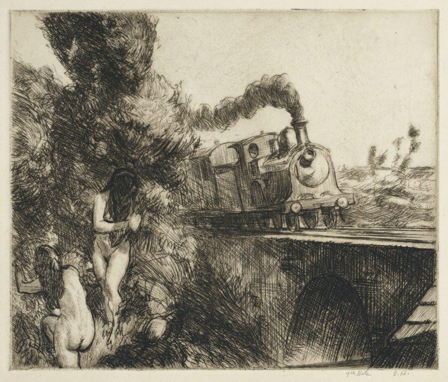 Train and Bathers [etching] : Edward Hopper : 1920 : Archival Quality Art Print