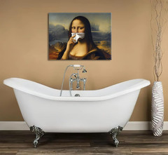 Funny Mona Lisa Bathroom Canvas Wall Art Pinching Nose Wall Decor Classical Pain