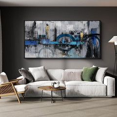 Large Abstract Wall Art Canvas – Blue and Gray Lnk Style Gold City Scenes Wall D