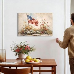 4th of July American Flag Wildflower Canvas Wall Art 8x12in, Framed Patriotic…
