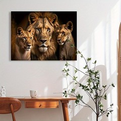 Canvas Art Lion Family Wildlife Dark Portrait Wall Decor
