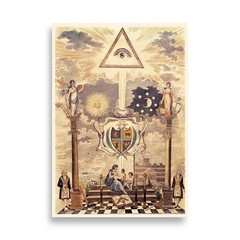 Masonic Temple Pillars and Crest, Freemasonry Print, Vintage Masonic Wall Art.
