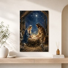 Nativity Scene Canvas Wall Art Baby Jesus Christmas Christian Decor Print